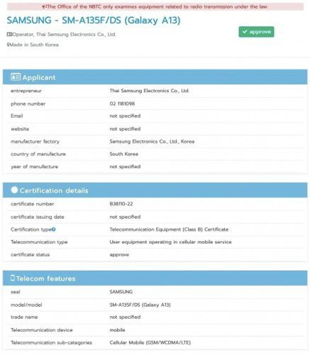 Samsung Galaxy A13 4G, Galaxy M23 5G get NBTC certified