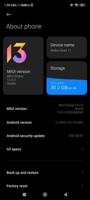 Android 12 for the Redmi Note 11