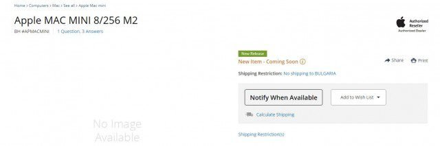 M2 Mac mini listing