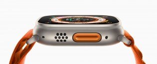 A second speaker, an action button, as well as the home button, and digital crown
