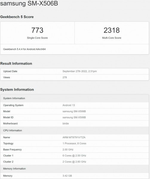 Samsung Galaxy Tab S8 FE's key specs revealed by Geekbench